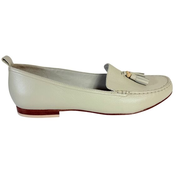 FlipFlop Cream Leather Tassel Loafers Size 8.5 Slip On Flat Stack Heel Casual - Picture 1 of 14